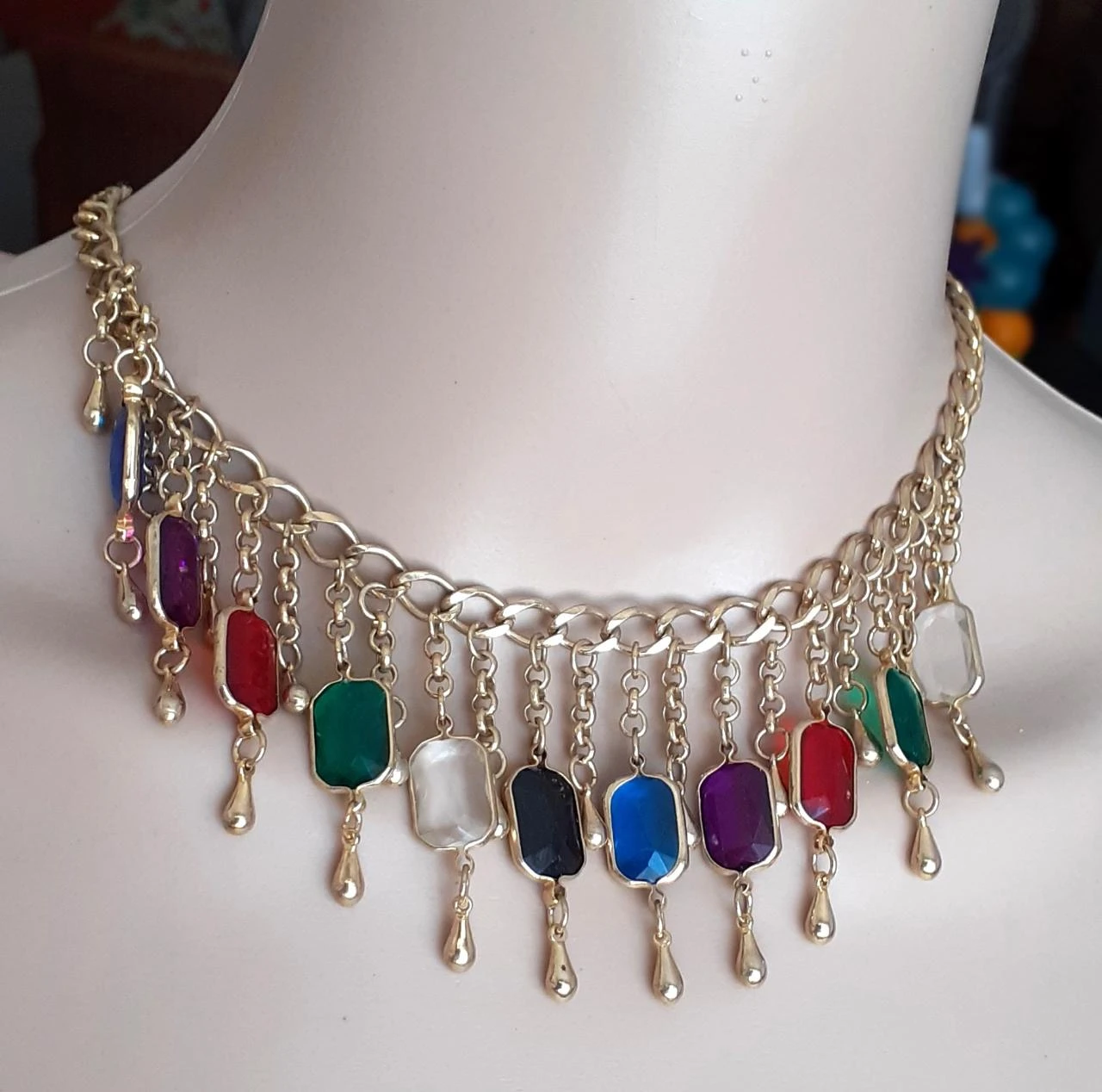 Vintage gold necklace with colored stones '80-90 – photo 9